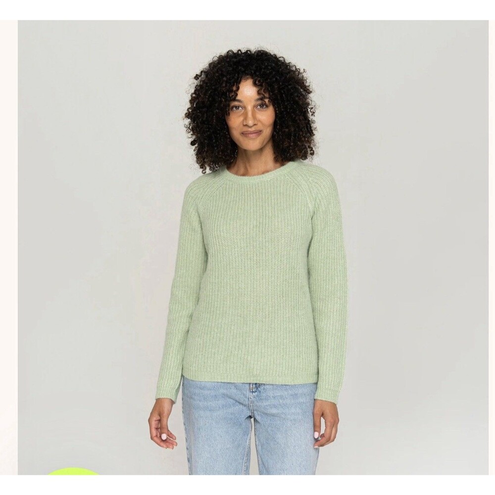 Pacas Baby Alpaca Wool Green Ribbed Crewneck Womens Sweater Sz Medium New $179